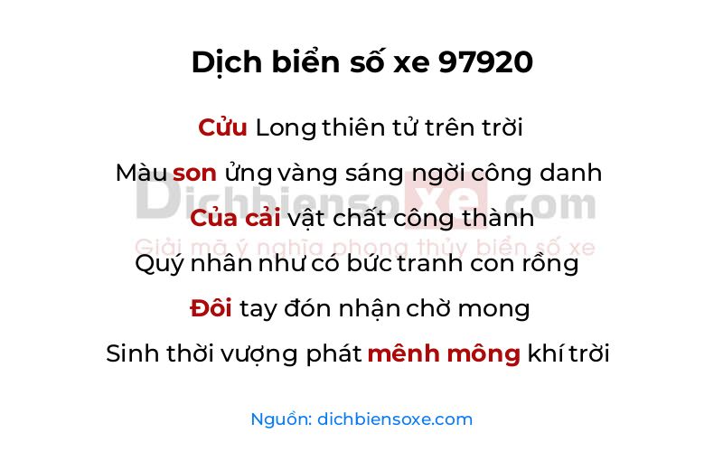 Dịch thơ biển số 97920