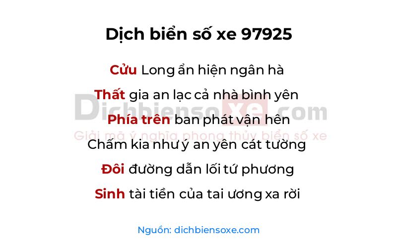 Dịch thơ biển số 97925