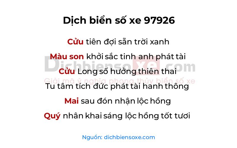 Dịch thơ biển số 97926