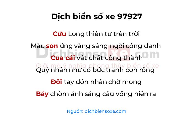 Dịch thơ biển số 97927