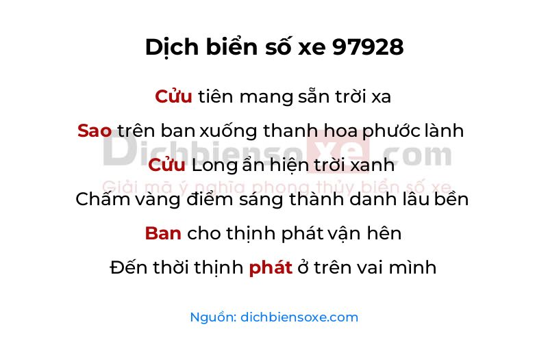 Dịch thơ biển số 97928