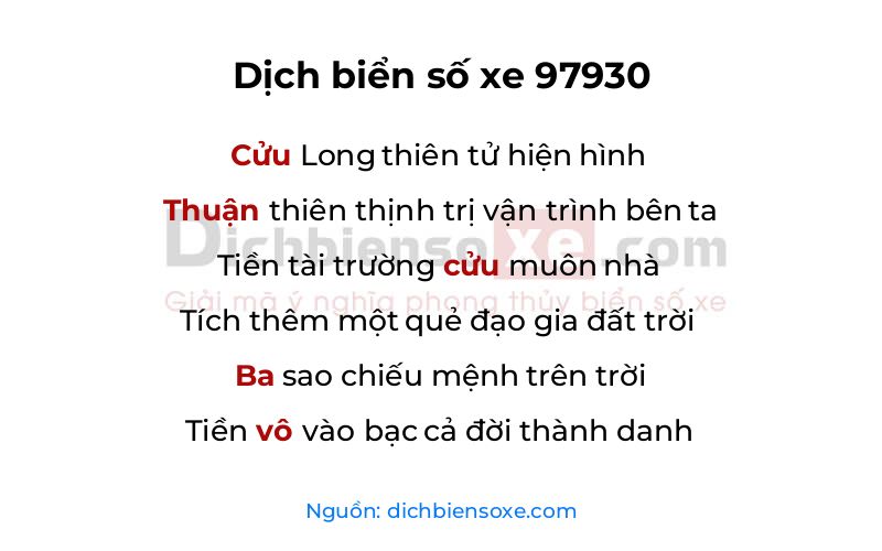 Dịch thơ biển số 97930