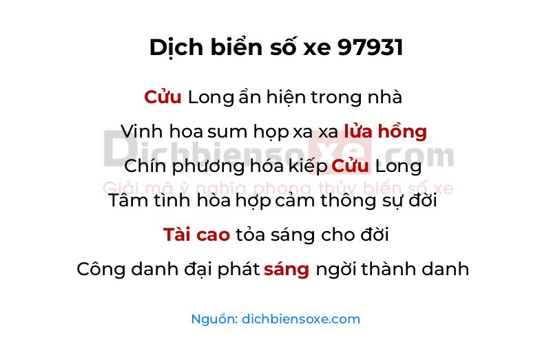 Dịch thơ biển số 97931