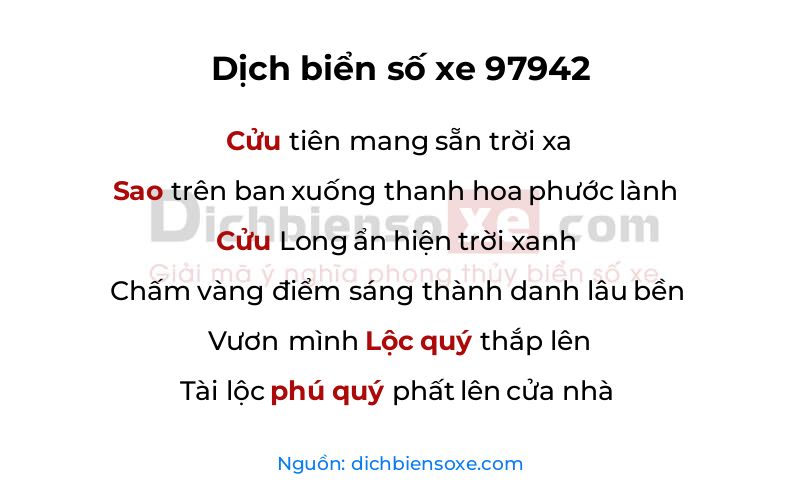 Dịch thơ biển số 97942