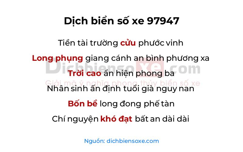 Dịch thơ biển số 97947