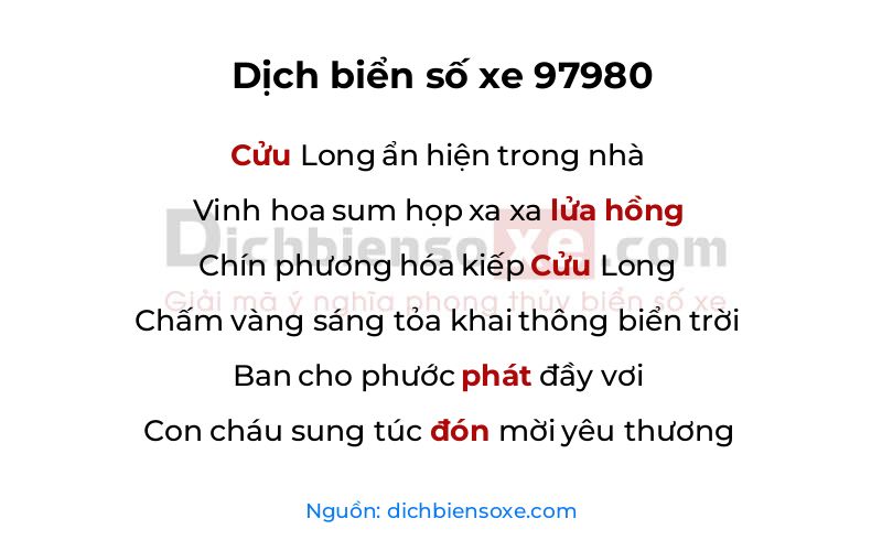 Dịch thơ biển số 97980