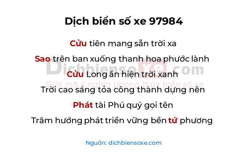 Dịch thơ biển số 97984