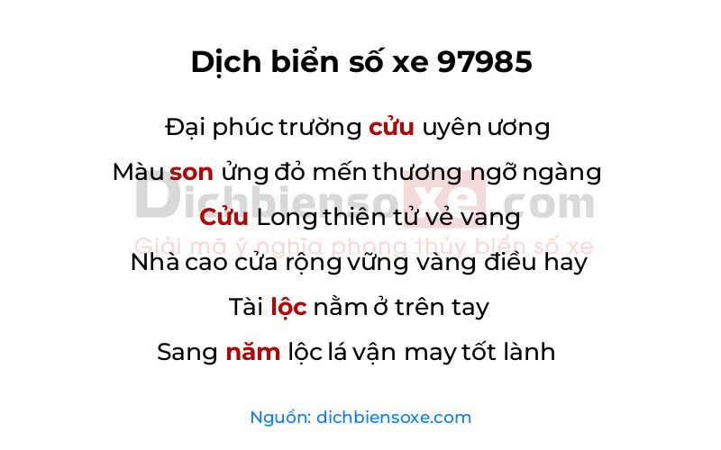 Dịch thơ biển số 97985