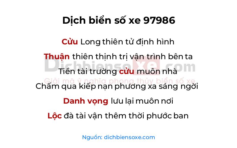 Dịch thơ biển số 97986