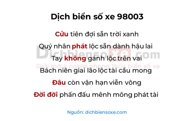 Dịch thơ biển số 98003