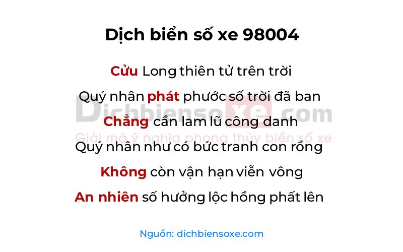 Dịch thơ biển số 98004