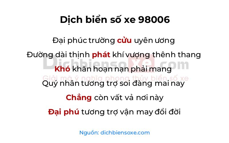 Dịch thơ biển số 98006