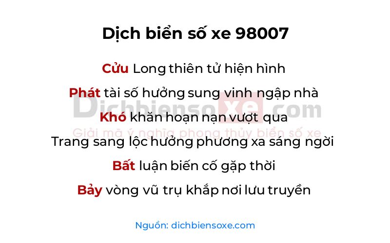 Dịch thơ biển số 98007