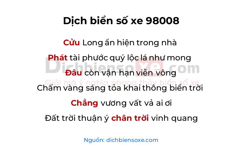 Dịch thơ biển số 98008