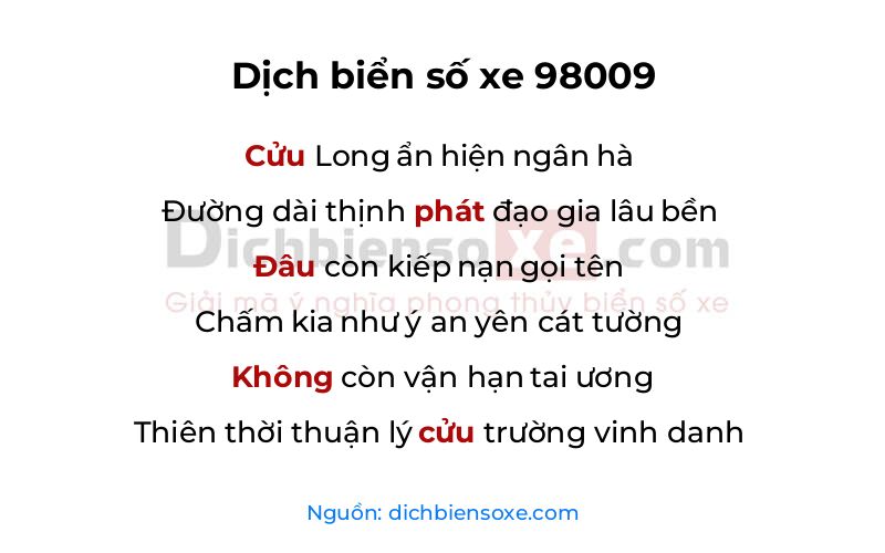 Dịch thơ biển số 98009