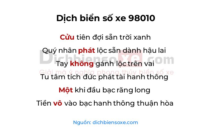 Dịch thơ biển số 98010