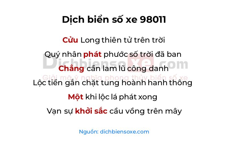 Dịch thơ biển số 98011