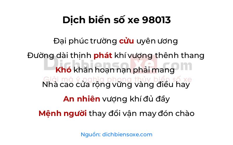 Dịch thơ biển số 98013