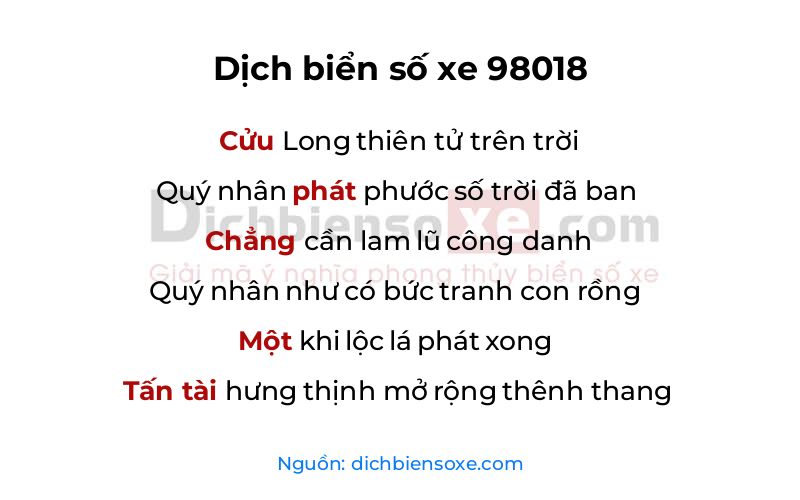Dịch thơ biển số 98018