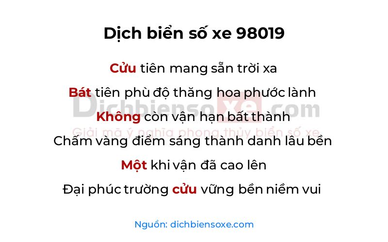 Dịch thơ biển số 98019