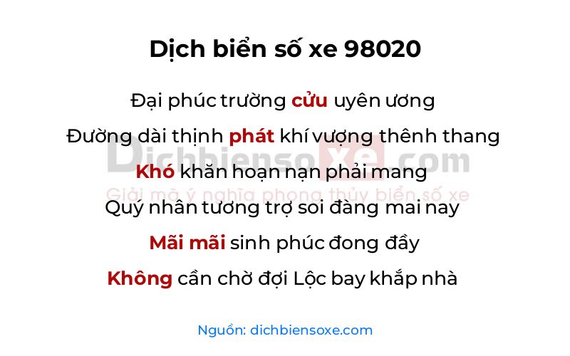 Dịch thơ biển số 98020