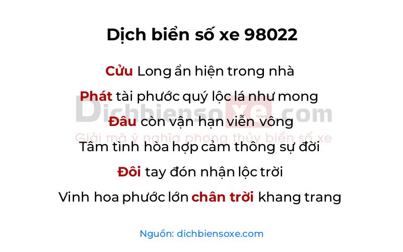 Dịch thơ biển số 98022