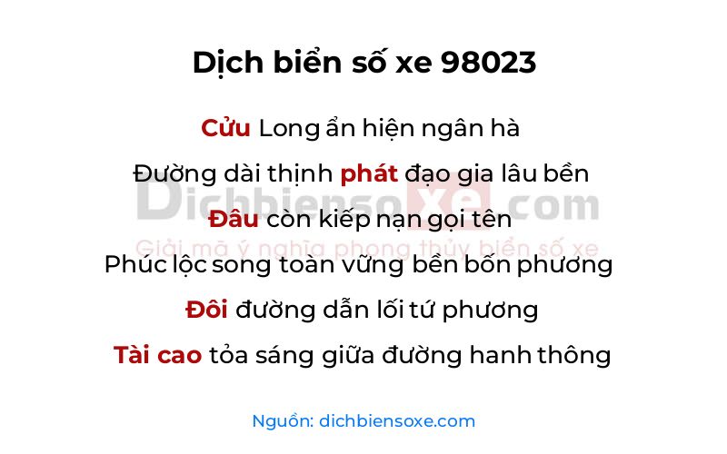 Dịch thơ biển số 98023
