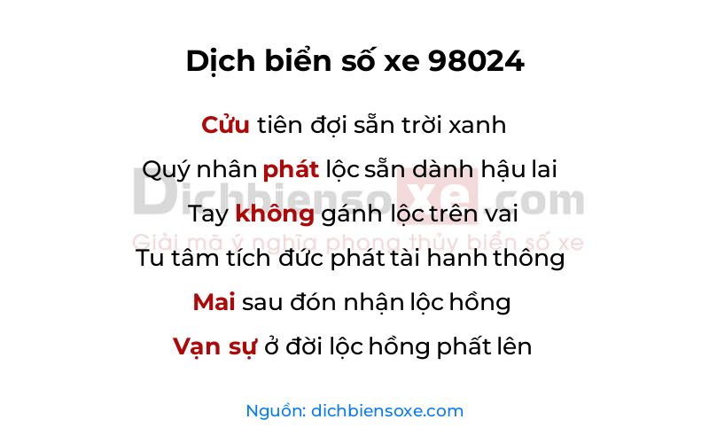 Dịch thơ biển số 98024