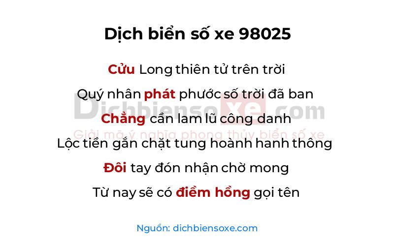 Dịch thơ biển số 98025