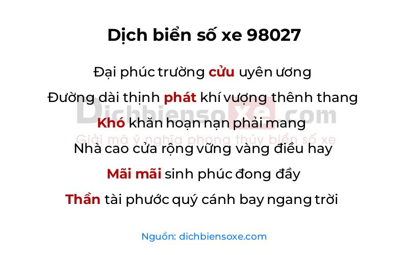Dịch thơ biển số 98027