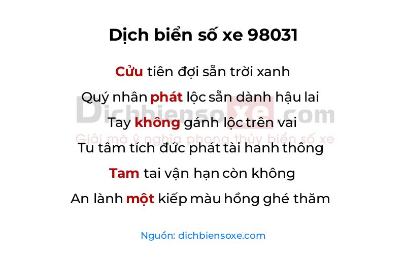 Dịch thơ biển số 98031