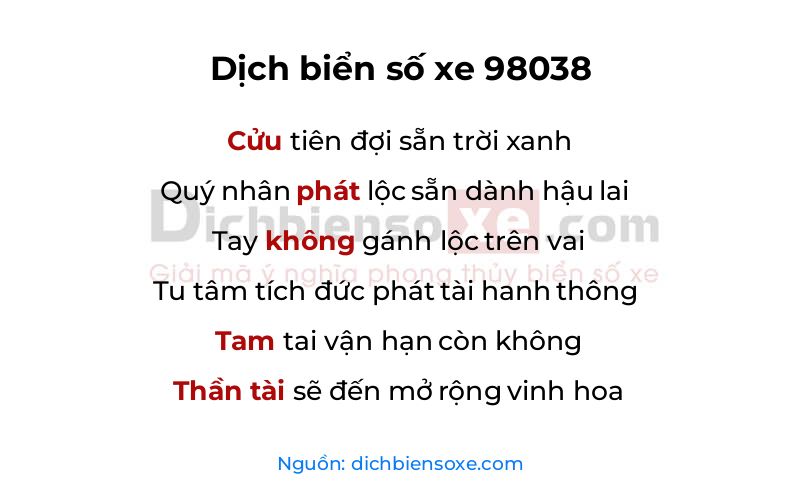 Dịch thơ biển số 98038