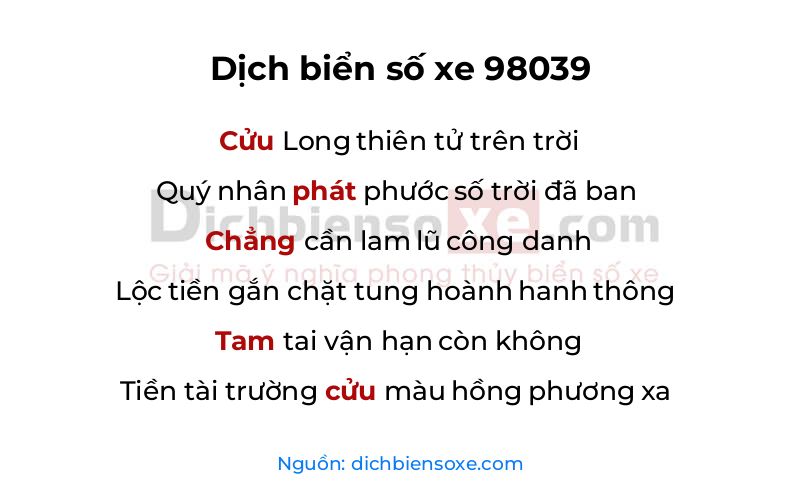 Dịch thơ biển số 98039