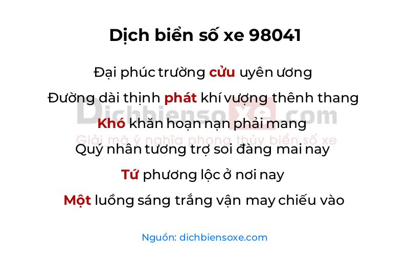 Dịch thơ biển số 98041