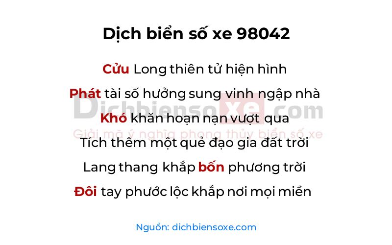 Dịch thơ biển số 98042