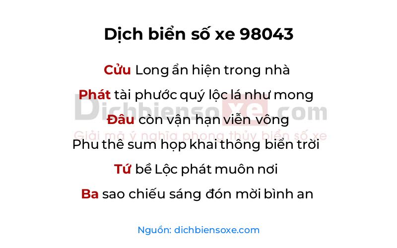 Dịch thơ biển số 98043