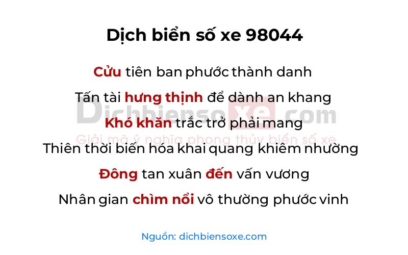Dịch thơ biển số 98044