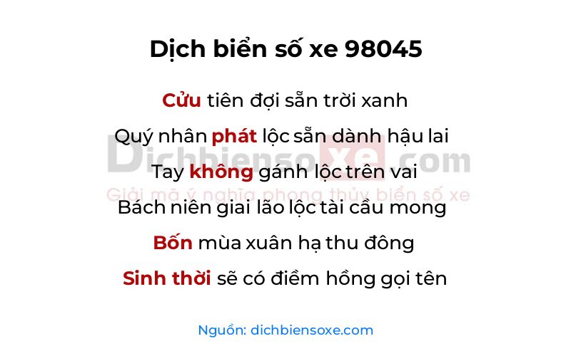 Dịch thơ biển số 98045
