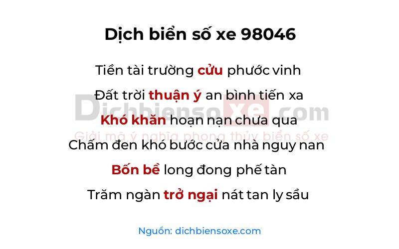 Dịch thơ biển số 98046
