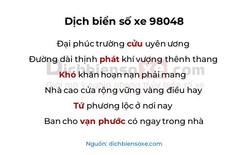 Dịch thơ biển số 98048