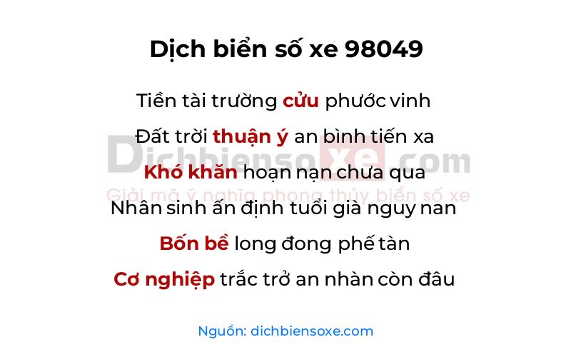Dịch thơ biển số 98049