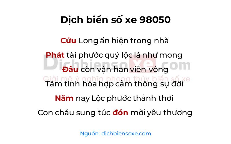 Dịch thơ biển số 98050