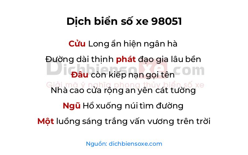 Dịch thơ biển số 98051
