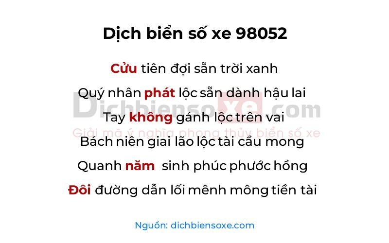 Dịch thơ biển số 98052