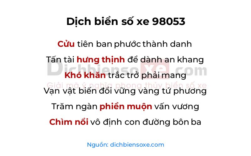 Dịch thơ biển số 98053