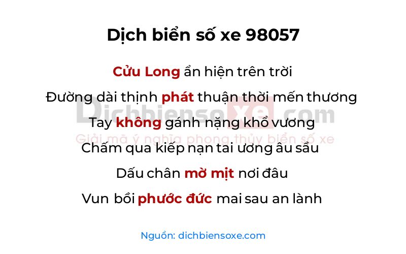 Dịch thơ biển số 98057