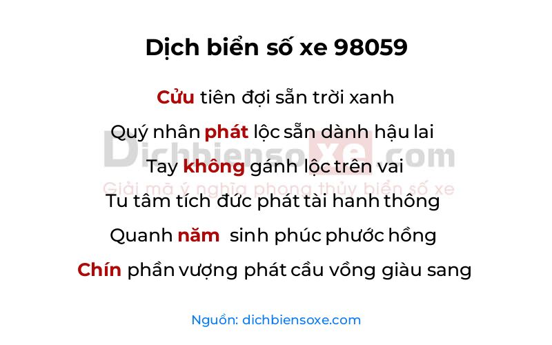 Dịch thơ biển số 98059