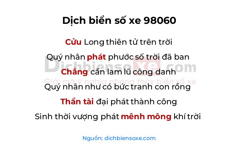 Dịch thơ biển số 98060