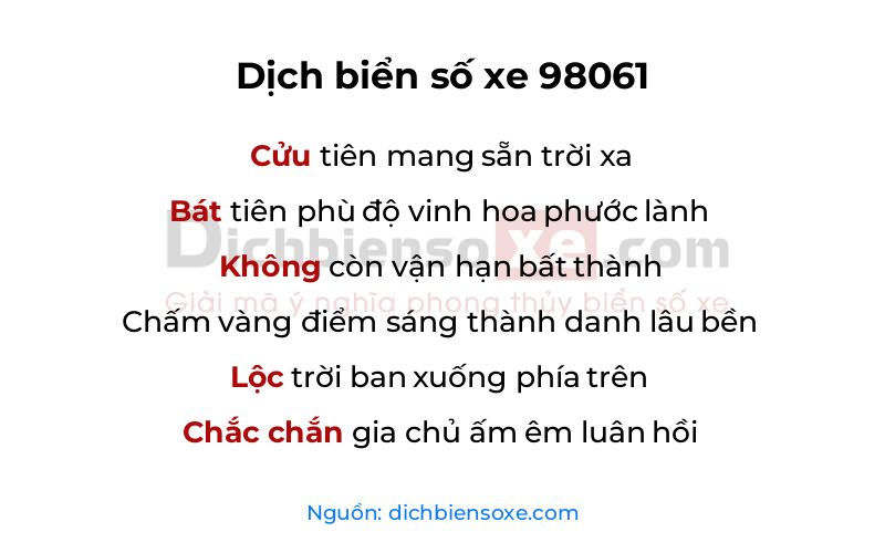 Dịch thơ biển số 98061