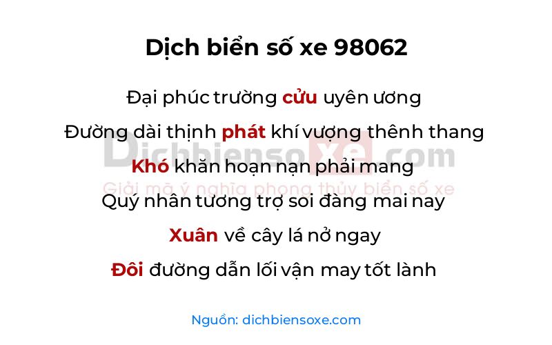 Dịch thơ biển số 98062